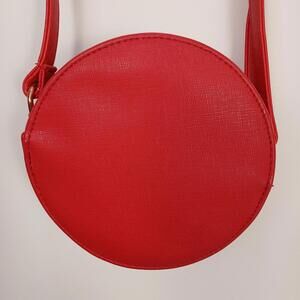 L.A. Express Crossbody Bag Small Purse Red Faux Leather Vintage Circle Shaped